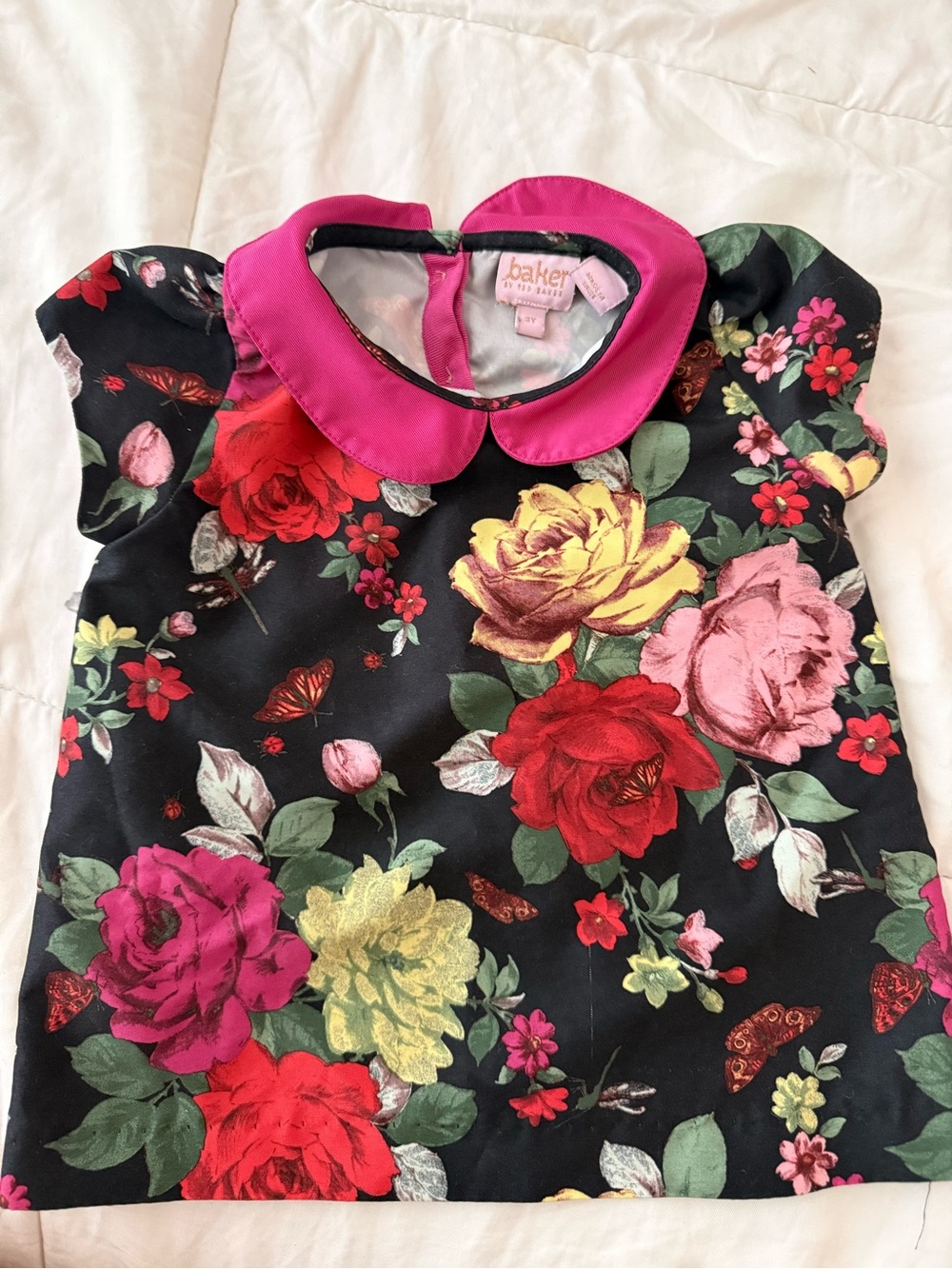 Baker by Ted Baker Cap Sleeve Floral Blouse with Collar Black Size 2T